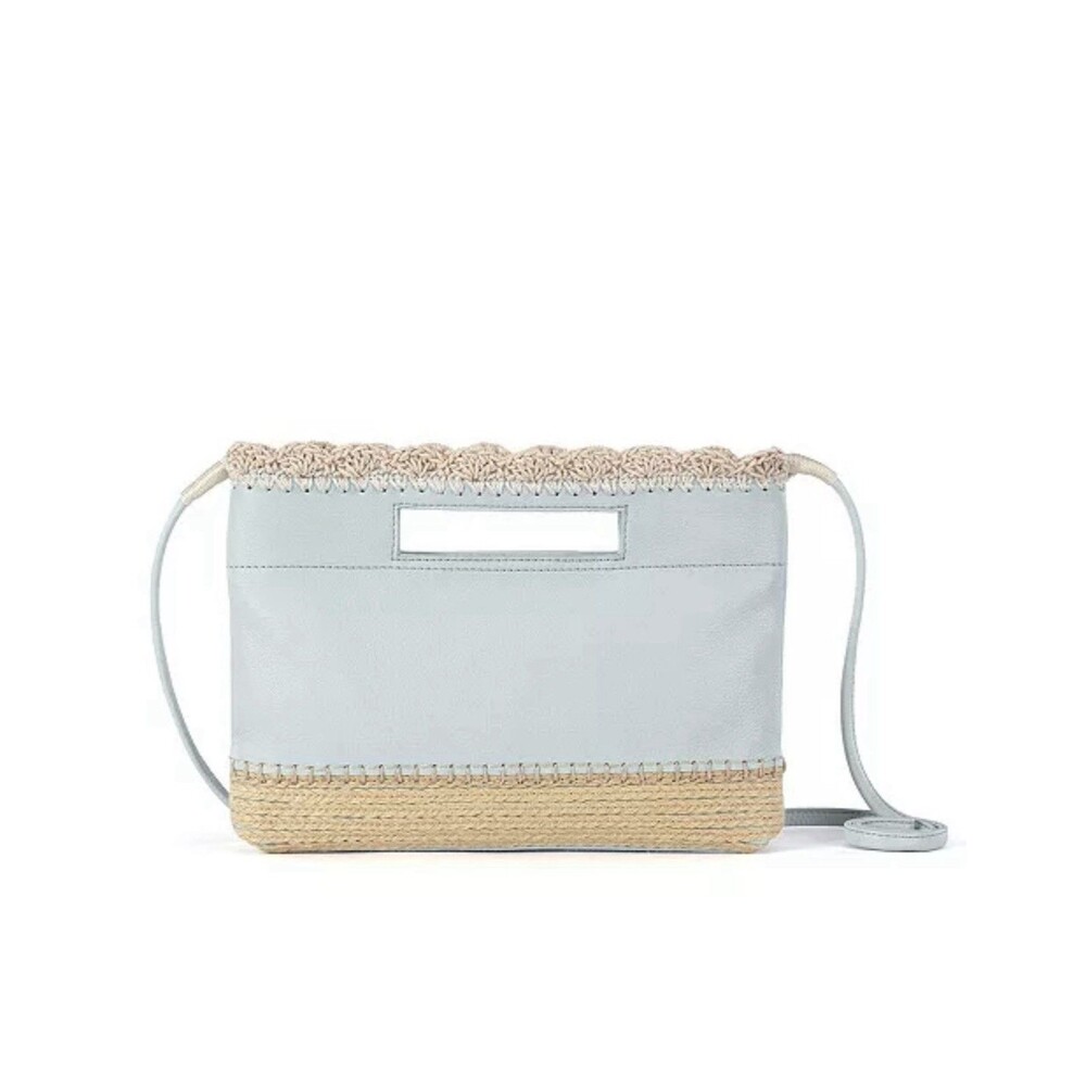 The Sak Linden Baby Blue Leather 3-in-1 Bag Clutch Shoulder Crossbody EUC